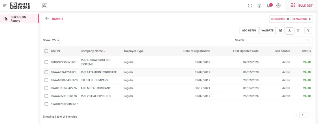 Add or import multiple GST numbers into WhiteBooks