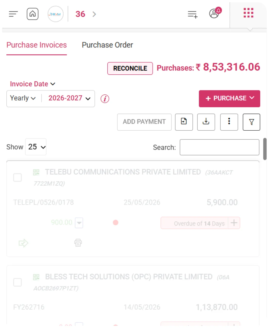 Record & Track Purchase Invoices — hero product screenshot