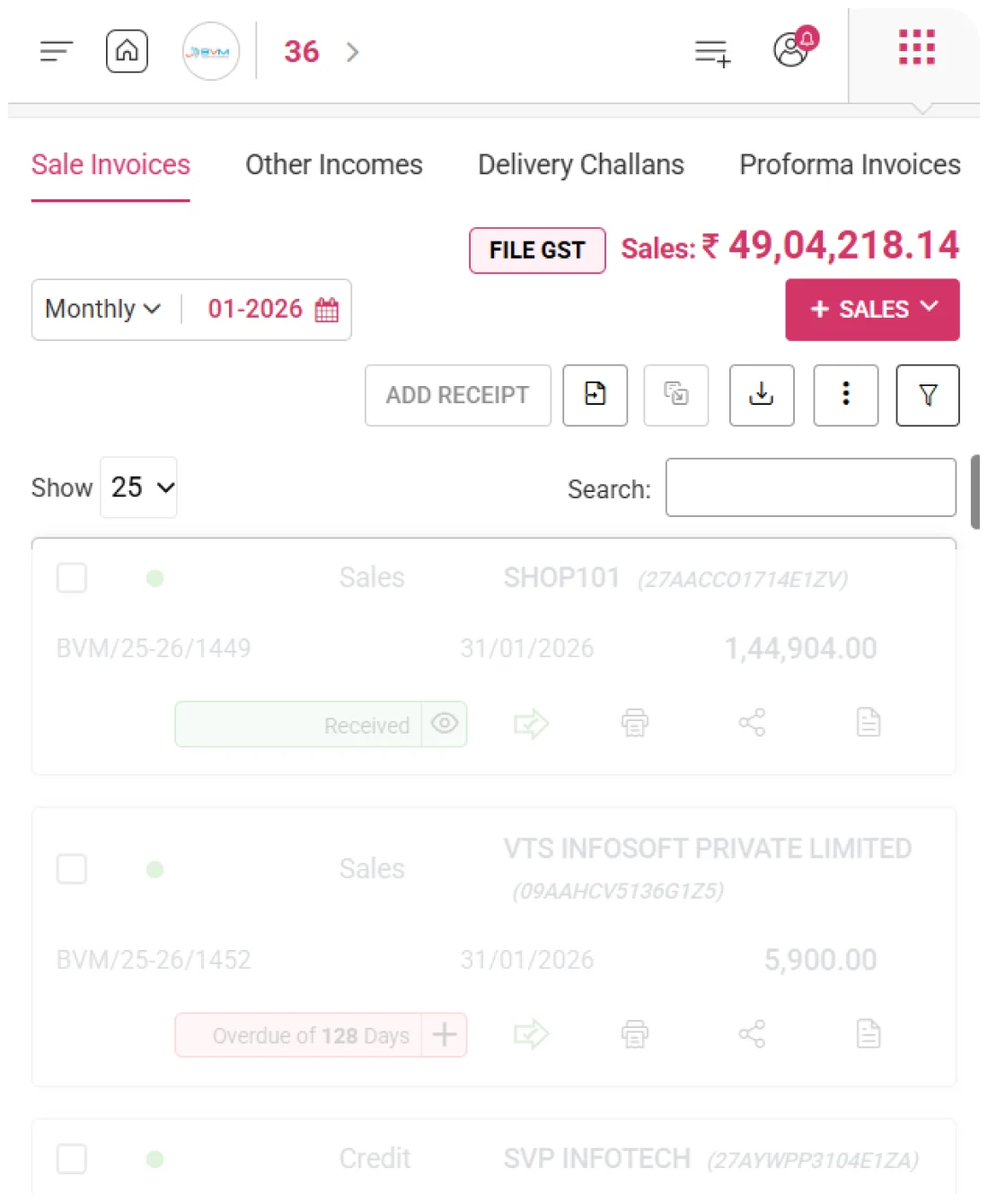 Sales invoices