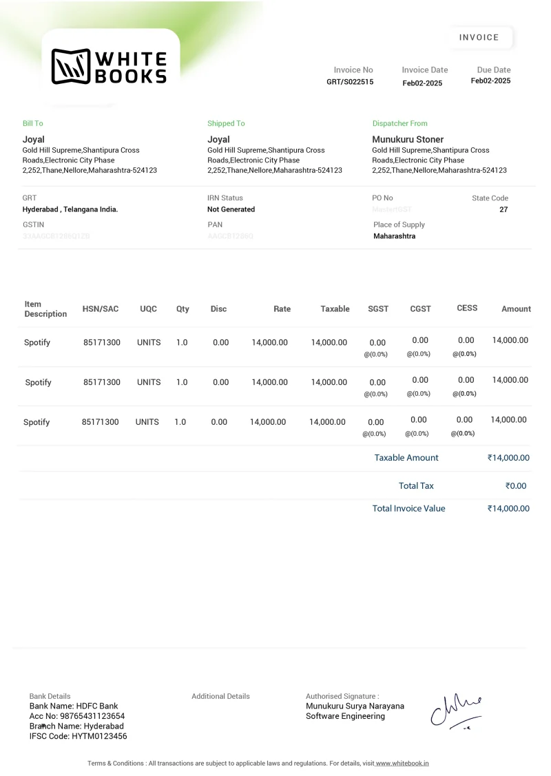 Minimal invoice template preview