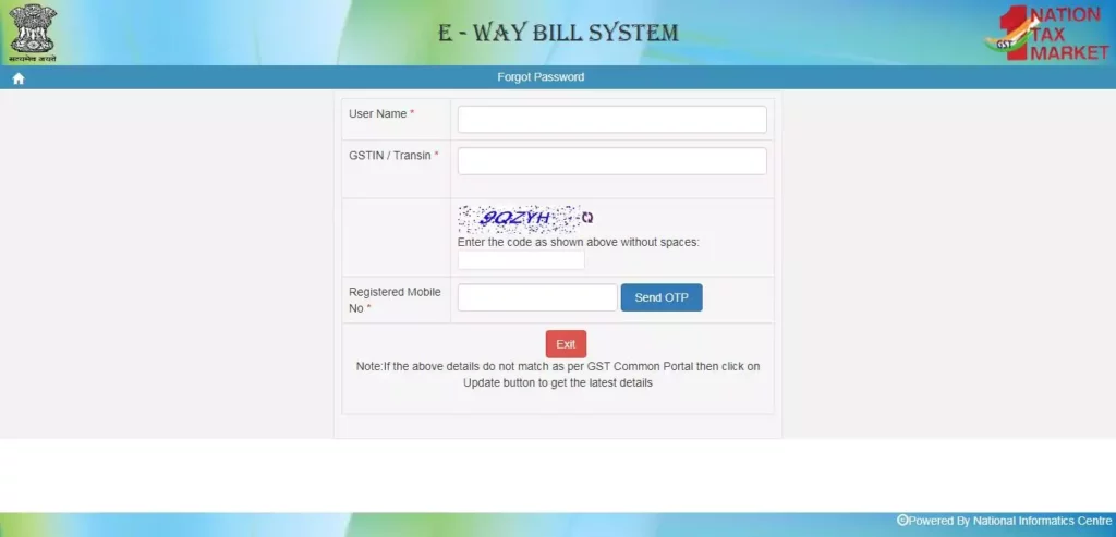 e way bill system forgot password