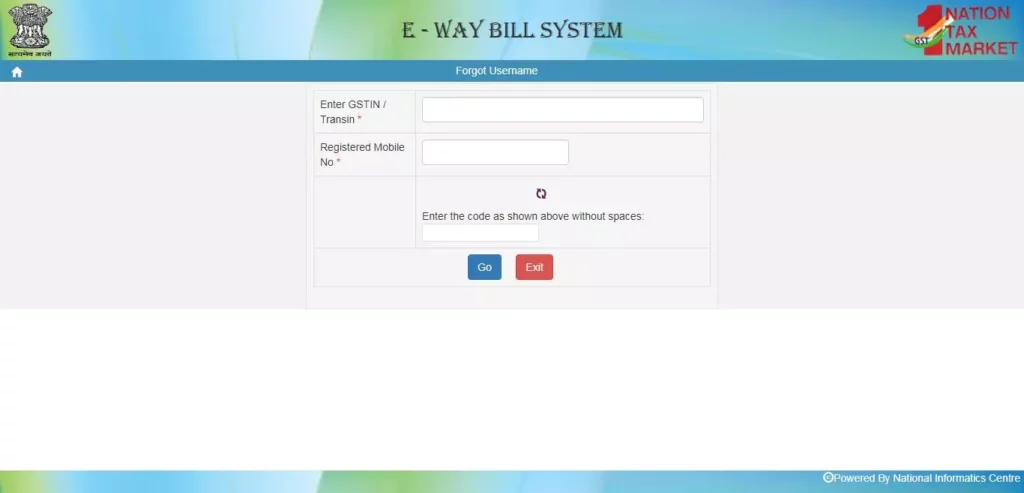 e way bill system forgot username