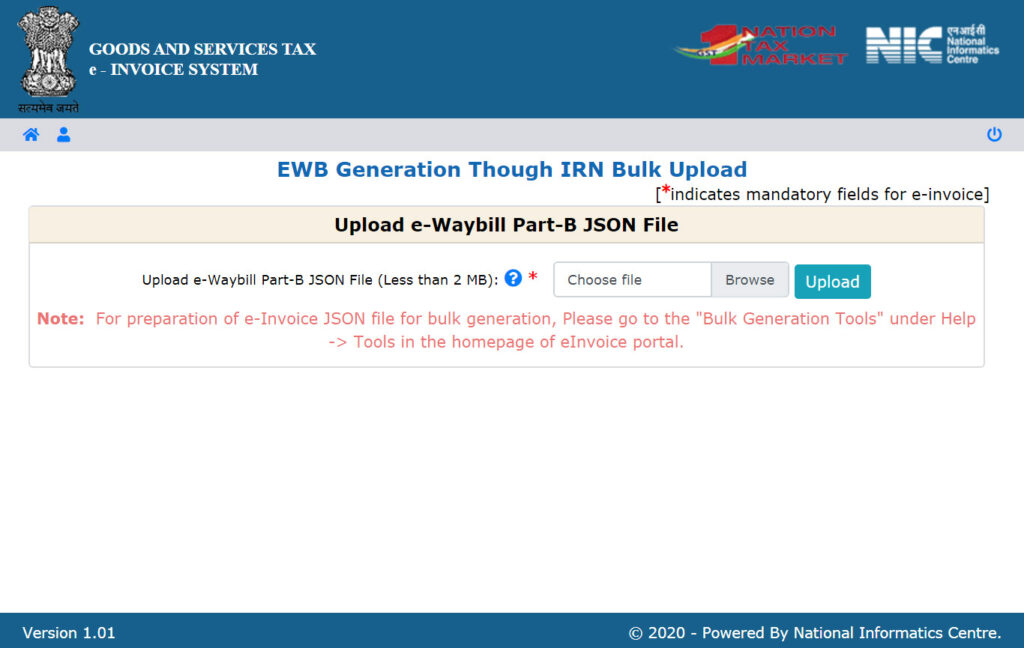 e invoice system generating bulk ewb through irn form1