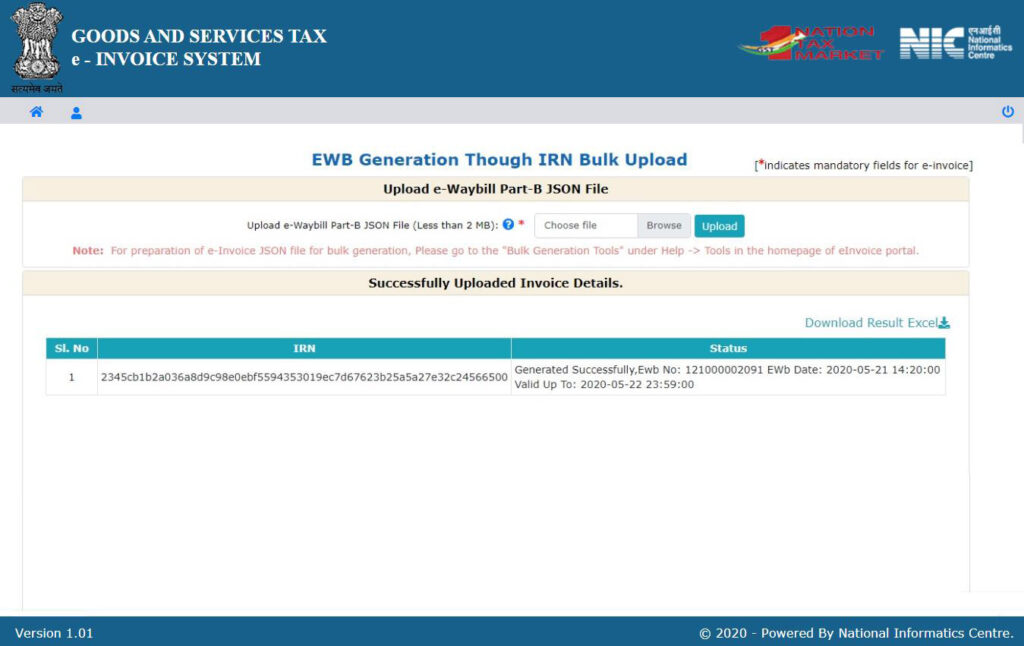 e invoice system generating bulk ewb through irn form2