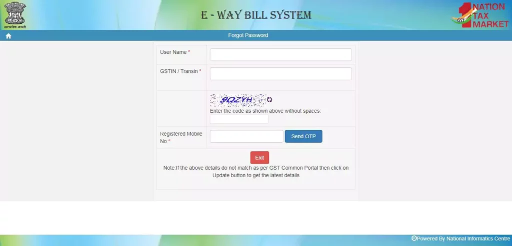 e way bill portal forget password