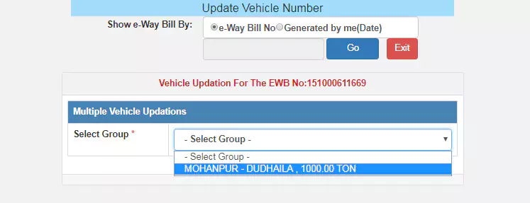 update vehicle e way bill number